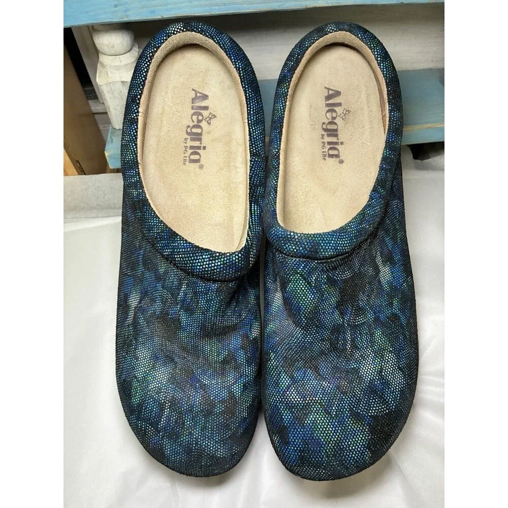 Alegria Kay 673 Womens Size 42/11.5 Slip On Snakeskin Shimmer Leather Clogs